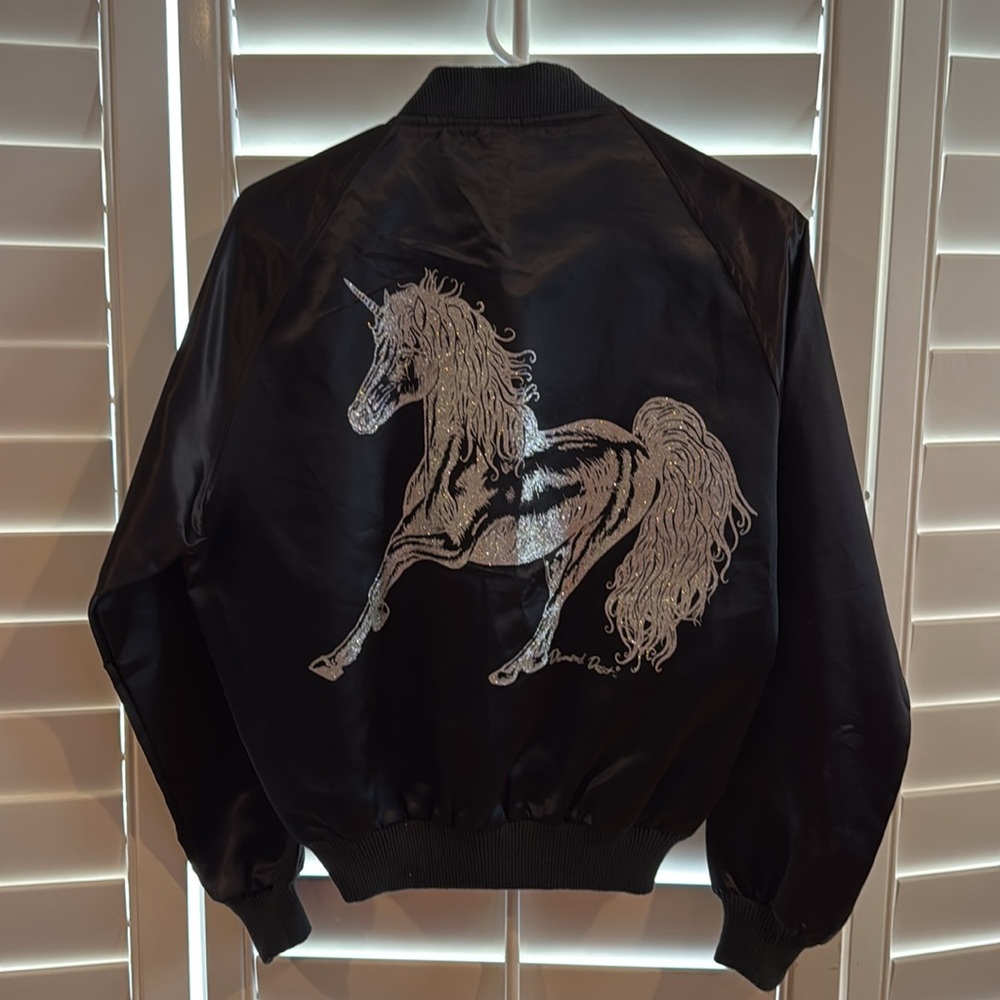VINTAGE Diamond Dust Black Satin Bomber Jacket